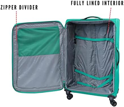 Pierre Cardin Luggage Softside Lightweight Suitcase for Travel, TSA Approved Lock, Anti Theft Double Zipper, Mercury Collection (Set of 3, Teal)