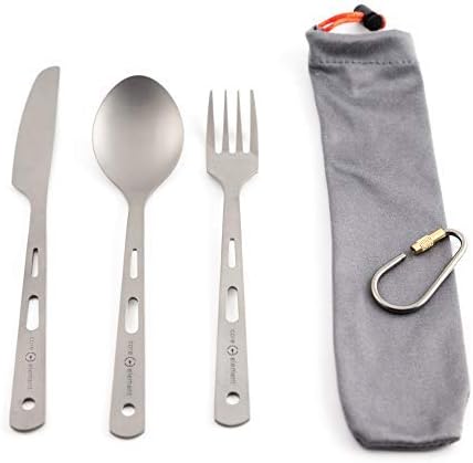 CORE ELEMENT CE 100% Titanium Three-Piece Utensil Set Fork Knife Spoon Outdoor Ultralight Portable Open Campfire Flatware for Camping Backpacking