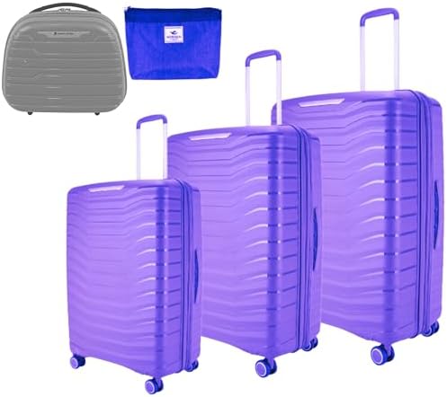 Pierre Cardin Unbreakable Luggage,Expandable Zipper,4 Spiner Whels, Set of 4 PCS (Purple)