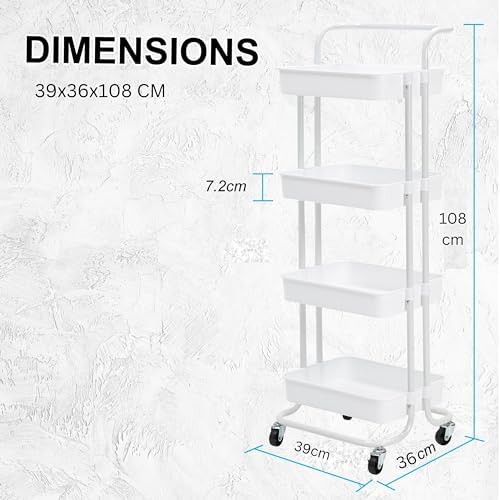 Prince horizon Rolling Storage Utility Cart, Multifunctional Metal Frame Storage Cart for Office, Home, Kitchen, Bedroom, Bathroom, Laundry Room (Black, 39x36x108 CM)
