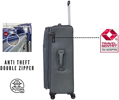 Pierre Cardin Luggage Softside Lightweight Suitcase for Travel, TSA Approved Lock, Anti Theft Double Zipper, Mercury Collection (Set of 3, Grey)