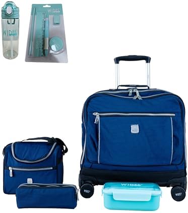 WIRES 8 Wheels trolley bag with lunch bag, pencil case and lunch box (Navy)
