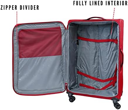 Pierre Cardin Luggage Softside Lightweight Suitcase for Travel, TSA Approved Lock, Anti Theft Double Zipper, Mercury Collection (Set of 3, Red)