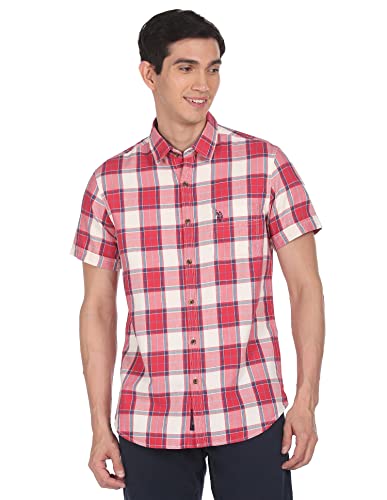 المقاس: L - قميص رجالي بقصّة سليم من US POLO ASSN (UDSHT0411H_RED S)