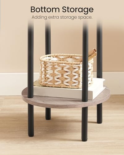 CHOEZON Round Side Table, 2-Tier End Table, Small Round Nightstand with Sturdy Metal Tube, Industrial Coffee Table Round, for Living Room, Bedroom, Greige and Black TBZ01BG