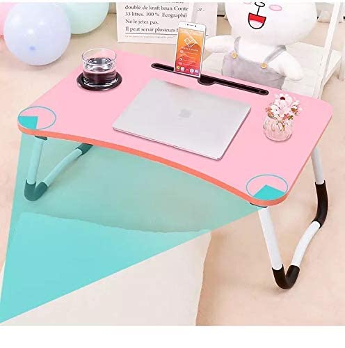 طاولة كمبيوتر محمول COOLBABY قابلة للطي مع حامل آيباد وكوب وحامل كمبيوتر محمول للدراسة والسرير والأريكة وطاولة كمبيوتر بأرجل قابلة للطي لمشاهدة الأفلام - وردي