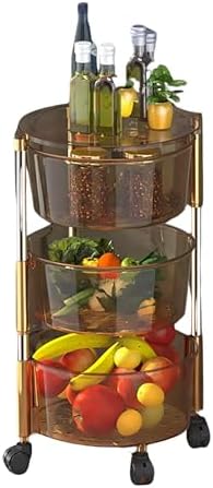 Prince horizone Multi-Layer Kitchen Storage Shelf, Rotatable Kitchen Fruit Vegetable Storage Basket,stainless steel circula Storage Rack Floor Standing, (Black, 35x35x77 CM)