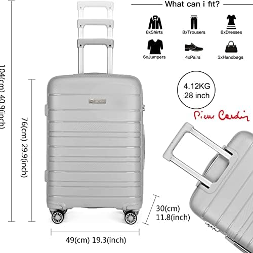 Pierre Cardin UNBREAKABLE Luggage for travel, ANTI Theft Double Zipper Suitcase, 4 Double Wheels (Set of 4, Grey)