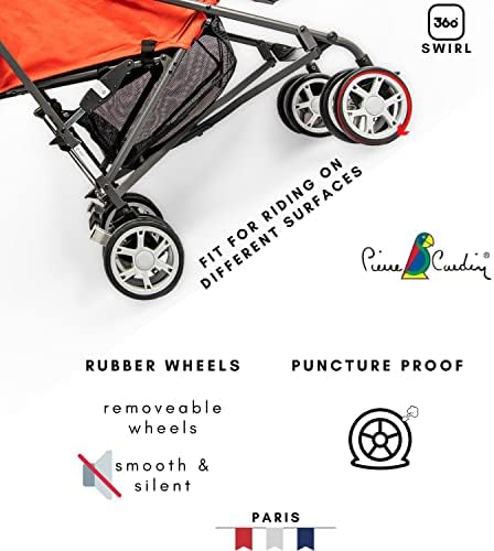 Pierre cardin Baby Stroller Ultra Compact Light Weight Travel Folding With 8 Smooth and Silent Wheels And Safety Bar (Red)