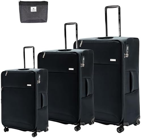 Pierre Cardin Softside Luggage Set of 3, Lightweight and Darable Material, TSA Lock, UNISEX Travel Suitcase (Black)