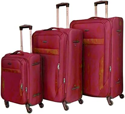 Sonada Lighweight luggage 4 Wheels Softside Suitcase for travel, ANTI Theft Digit Lock (Set of 3, Red)