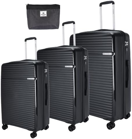 PRINCE Luggage Set of 3 Unbreakable Luggage with 4 Spinner Wheels, Luggage for Travel Light Weight Anti-Theft Lock,Size 20 24 28 Inch (Black