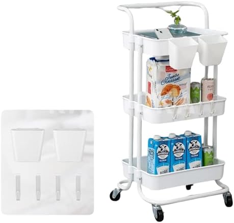 Prince horizon Rolling Storage Utility Cart, Multifunctional Metal Frame Storage Cart for Office, Home, Kitchen, Bedroom, Bathroom, Laundry Room (White, 39x36x80 CM)