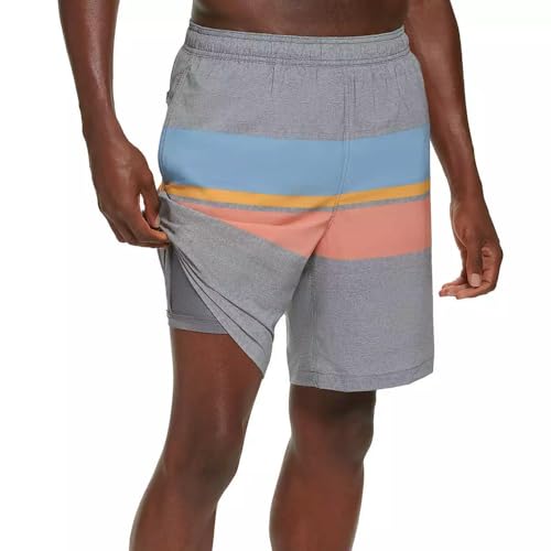 المقاس: XL - شورت سباحة رجالي من KIRKLAND Signature (مقاس أمريكي، Alpha، مقاس كبير جدًا، عادي، عادي، مخطط باللون الرمادي)