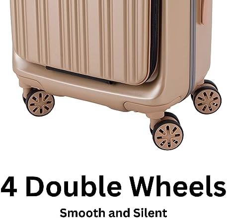 Pierre Cardin 20 Inch laptop trolley bag Strong shell Front Pocket with Laptop Compartment rolling laptop bag for business and Travel, TSA Approved Lock (PC86326-Champagne)