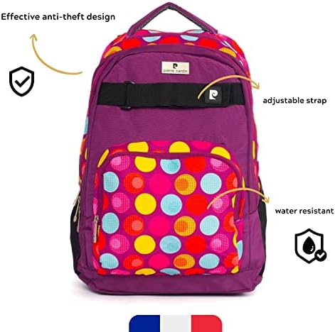 Pierre Cardin 2pcs Set Kids School Backpack with Pencil Case Dimensions: 47x34x15cm (PC23831-Purple with Polka Dots)