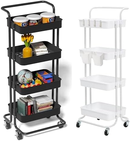 Prince horizon Rolling Storage Utility Cart, Multifunctional Metal Frame Storage Cart for Office, Home, Kitchen, Bedroom, Bathroom, Laundry Room (Black, 39x36x108 CM)