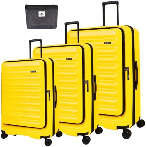 Pierre Cardin Front Zipper Luggage Lightweight Hardside Suitcase for Travel, TSA Approved, ANTI Theft Double Zipper (Set of 3, Yello
