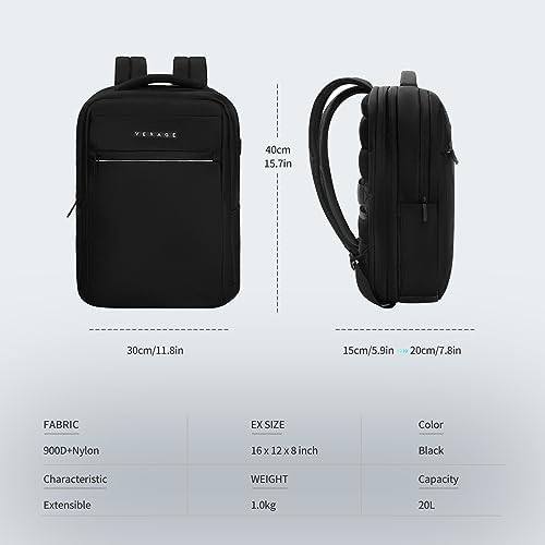 VERAGE 16 Inch Laptop Backpack Travel Anti Theft Durable Laptops Backpack with USB Charging Port,Water Resistant Business Bag for Women & Men, Black, One Size, Business Travel Work Laptop Backpack