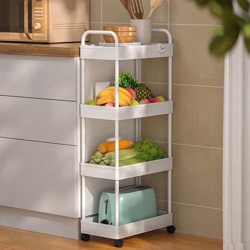 Prince horizon 3-5 Tier Rolling Utility Cart, Multifunctional Metal Frame Storage Cart for Office, Home, Kitchen, Bedroom, Bathroom, Laundry Room (White, 27x44x86 CM)