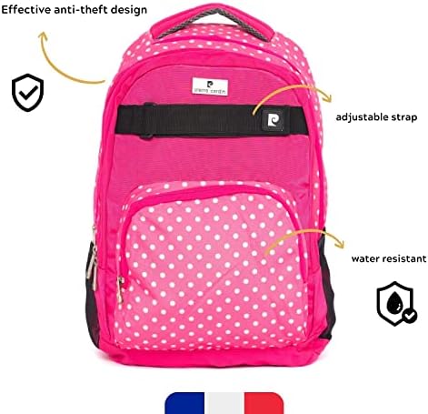 Pierre Cardin 2pcs Set Kids School Backpack with Pencil Case Dimensions: 47x34x15cm (PC23831- Pink with White Polka Dots)