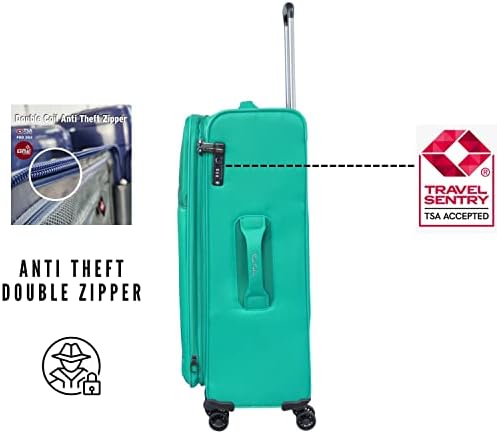 Pierre Cardin Luggage Softside Lightweight Suitcase for Travel, TSA Approved Lock, Anti Theft Double Zipper, Mercury Collection (Set of 3, Teal)