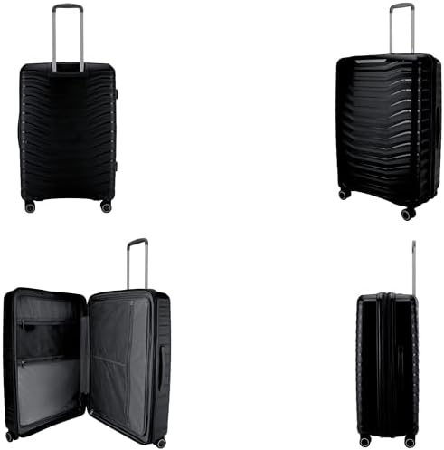 Pierre Cardin Unbreakable Luggage,Expandable Zipper,4 Spiner Whels, Set of 4 PCS (Black)