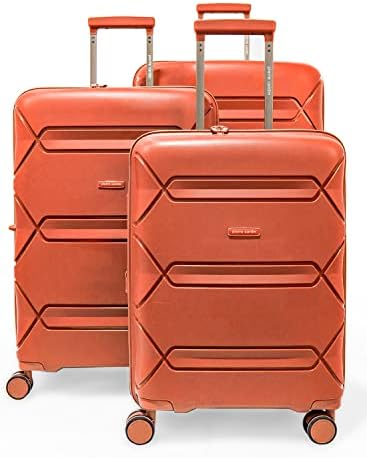 Pierre Cardin UNBREAKABLE Luggage Lightweight suitcase for travel TSA Approved, Double Zipper (Set of 4, Peach)
