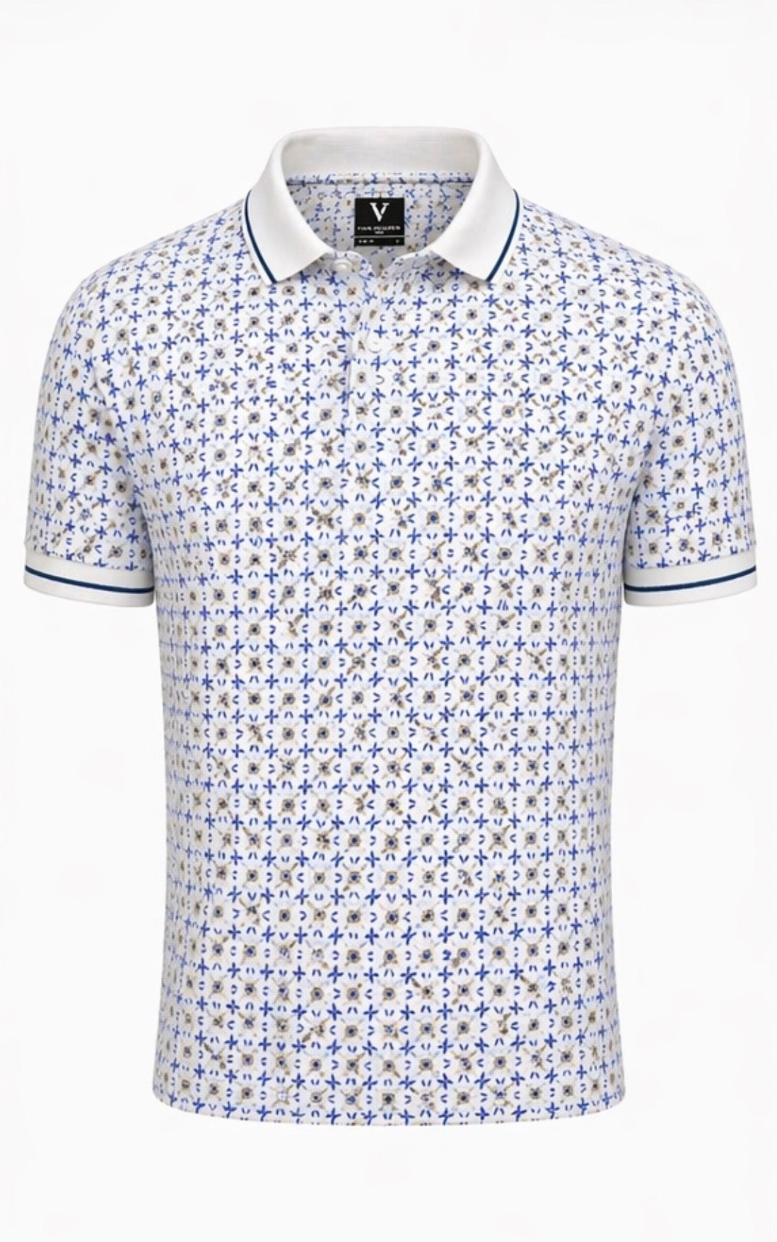 VAN HEUSEN WHITE AND BLUE TEXTURED POLO T-SHIRT MEN