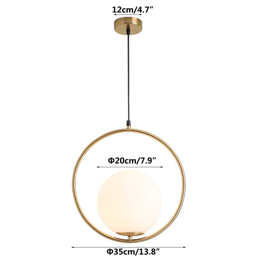 KCO Mid Century Modern Large Globe Pendant Light Fixture 1-Light Brushed Brass Gold