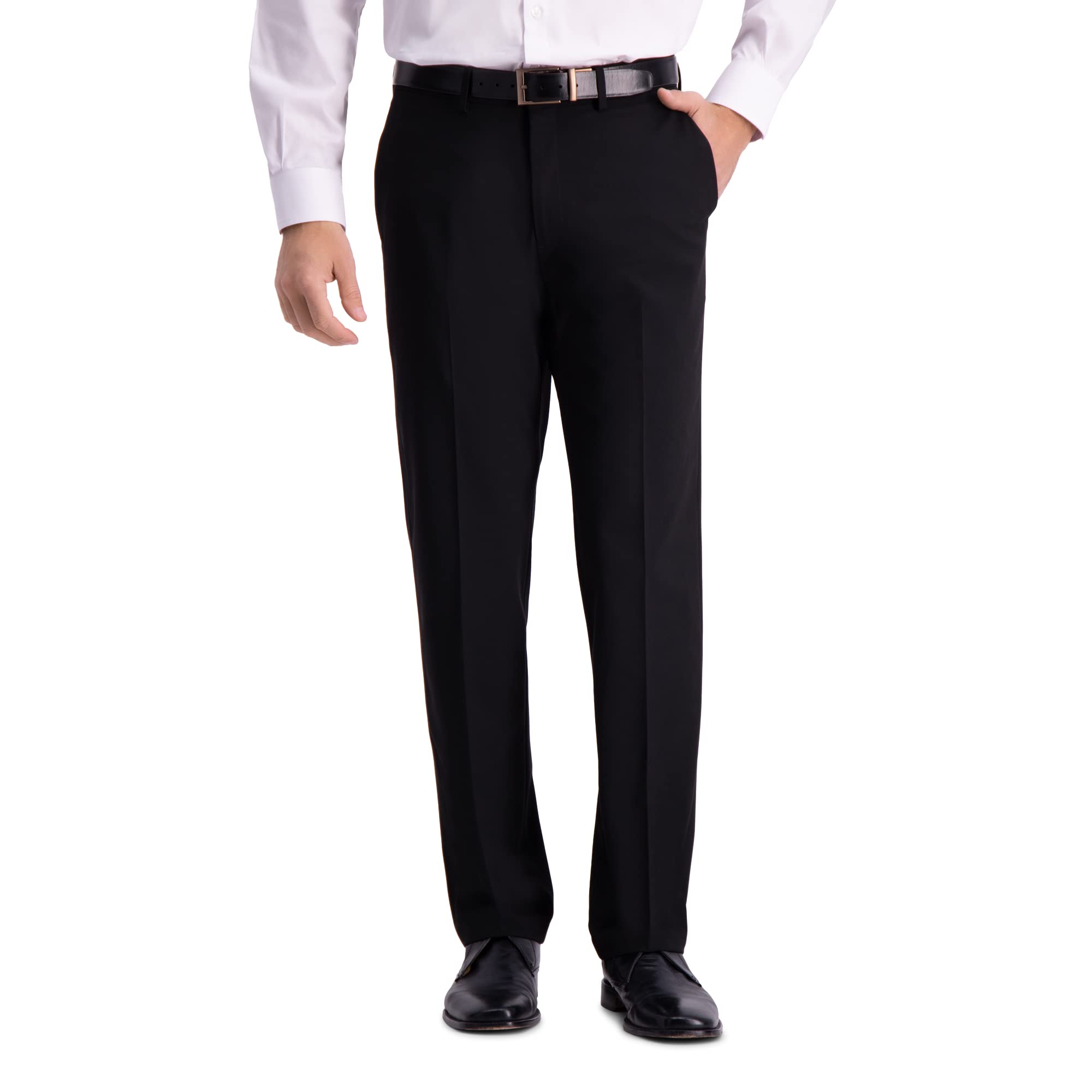 SIZE 32X32 - Haggar Men's Solid Gab 4-Way Stretch Straight Fit Flat Front Dress Pant