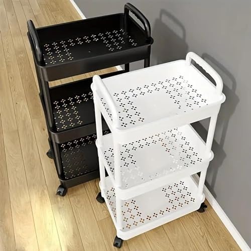 Prince horizon 3-5 Tier Rolling Utility Cart, Multifunctional Metal Frame Storage Cart for Office, Home, Kitchen, Bedroom, Bathroom, Laundry Room (Black, 27x44x64 CM)