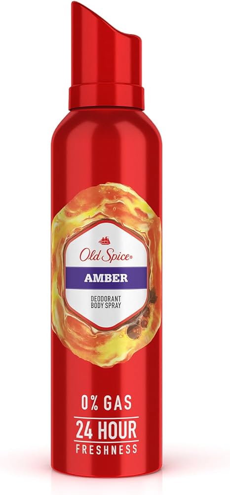 Old Spice Deodorant Body Spray - AMBER , 0% Gas & 24 Hour Freshness, Long-Lasting Fragrance, 140 ml
