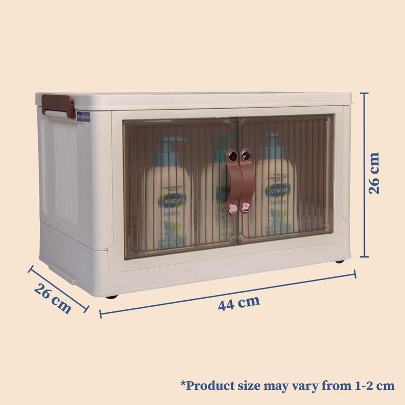 HomeStrap Plastic Rolling Stacker with Wheels (Pack Of 1) | Foldable Stackable Storage| Box Collapsible Storage Bins with Handle for Cloth, Spacesaver Organizer Storage Box with Door, Brown