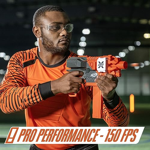 NERF Pro Stryfe X Dart Semi-Auto Blaster, Rechargeable LiPo Battery, 30 AccuStrike Half-Length Darts, 15-Dart Magazine, 150 FPS, Eyewear, 14+ (Amazon Exclusive)