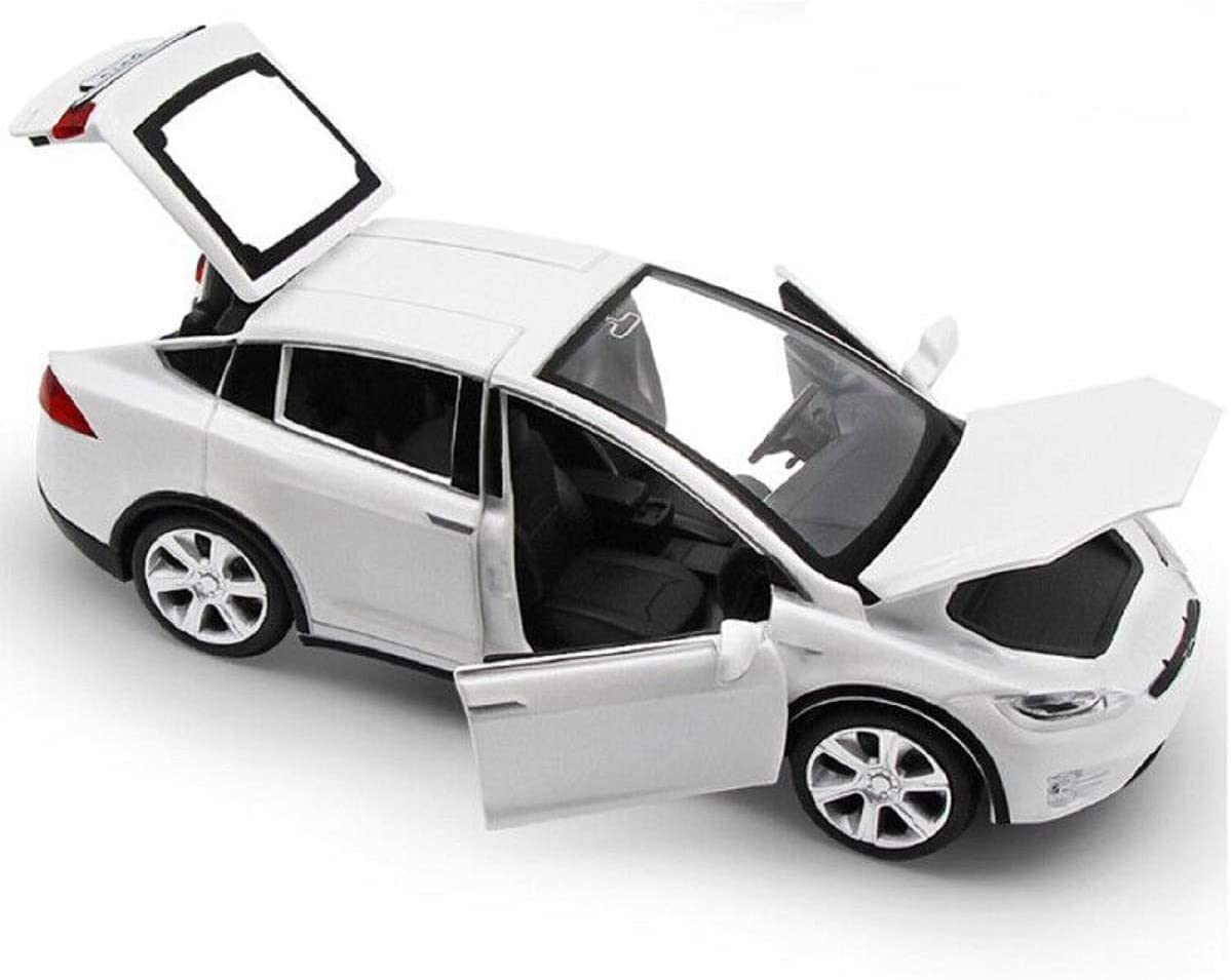 Toy Car Model X, Pull Back Car Toys Alloy Vehicles with Lights and Sound 1:32 Scale Model Car (White)