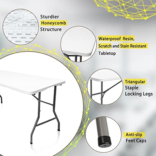 Camp Solutions Bi-Fold Plastic Folding Table, 5 FT Folding Table, Plastic Portable Tables for Dining Parties Card Picnic Camping, Granite White