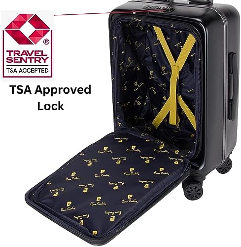 Pierre Cardin 20 Inch laptop trolley bag Strong shell Front Pocket with Laptop Compartment rolling laptop bag for business and Travel, TSA Approved Lock (PC86326-Black)