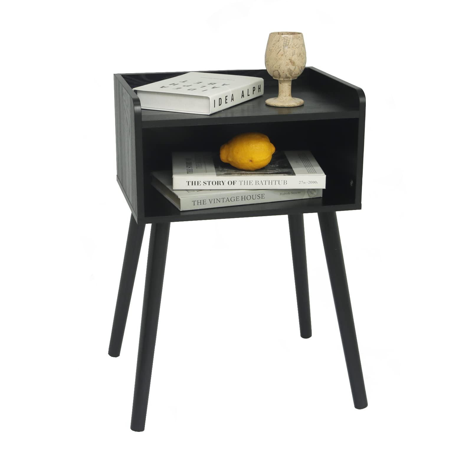 MaxSmeo Nightstand, Mid Century Modern Side Table Bedroom with Storage (Black)