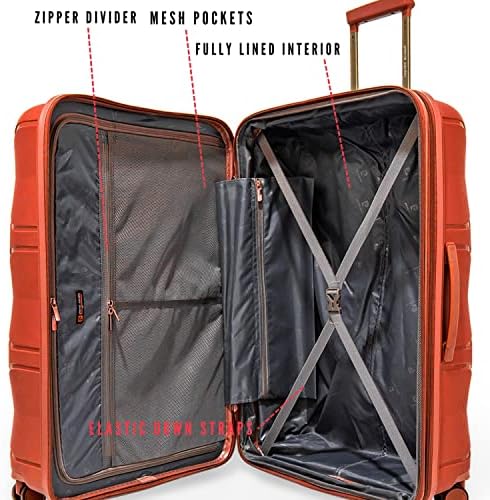 Pierre Cardin UNBREAKABLE Luggage Lightweight suitcase for travel TSA Approved, Double Zipper (Set of 4, Peach)