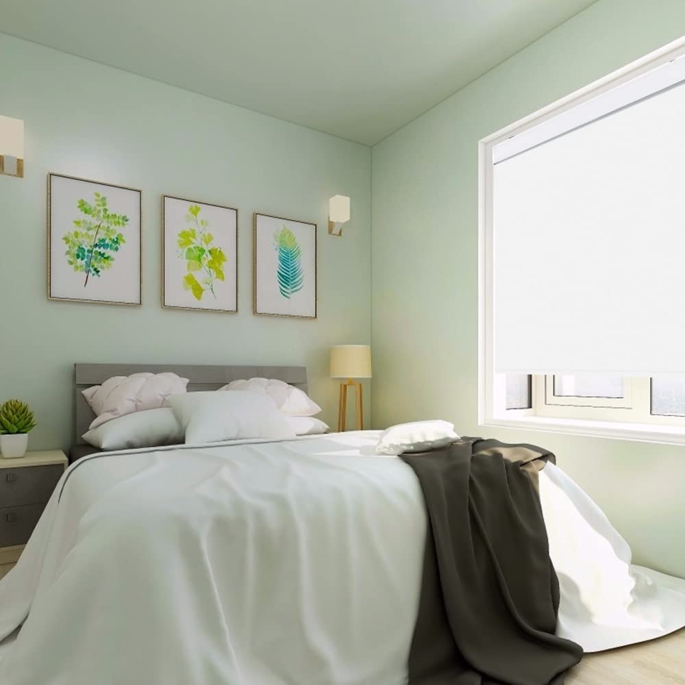 ستائر دوارة معتمة من KCO للنوافذ مع غطاء للسقف، عرض 93.98 سم × طول 182.88 سم، لون أبيض