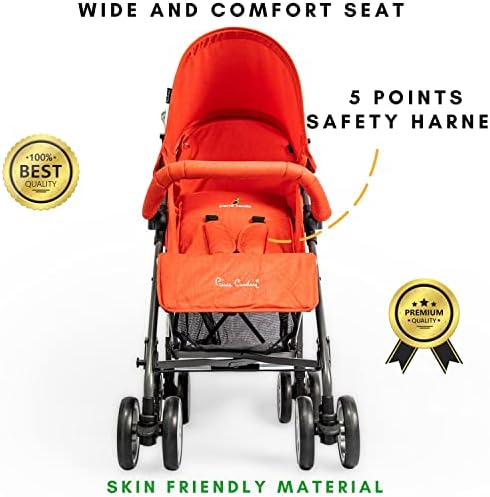 Pierre cardin Baby Stroller Ultra Compact Light Weight Travel Folding With 8 Smooth and Silent Wheels And Safety Bar (Red)