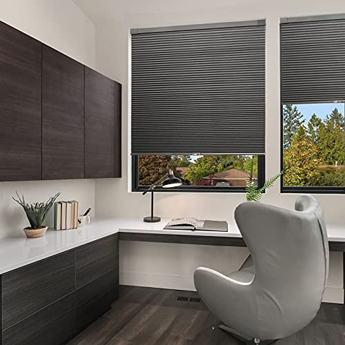 LazBlinds Cordless Cellular Shades, No Tools No Drill Blackout Honeycomb Shades Pleated Blinds for Windows, 25" W x 64" H, Midnight Black