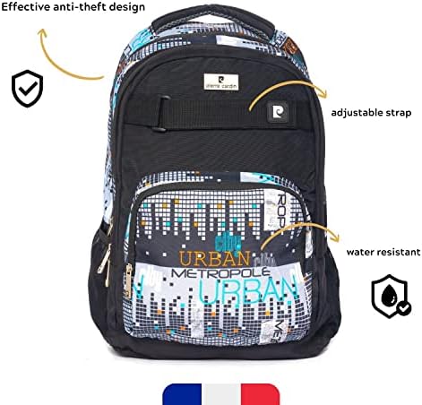 Pierre Cardin 2pcs Set Kids School Backpack with Pencil Case Dimensions: 47x34x15cm (PC23831- Black Urban City)