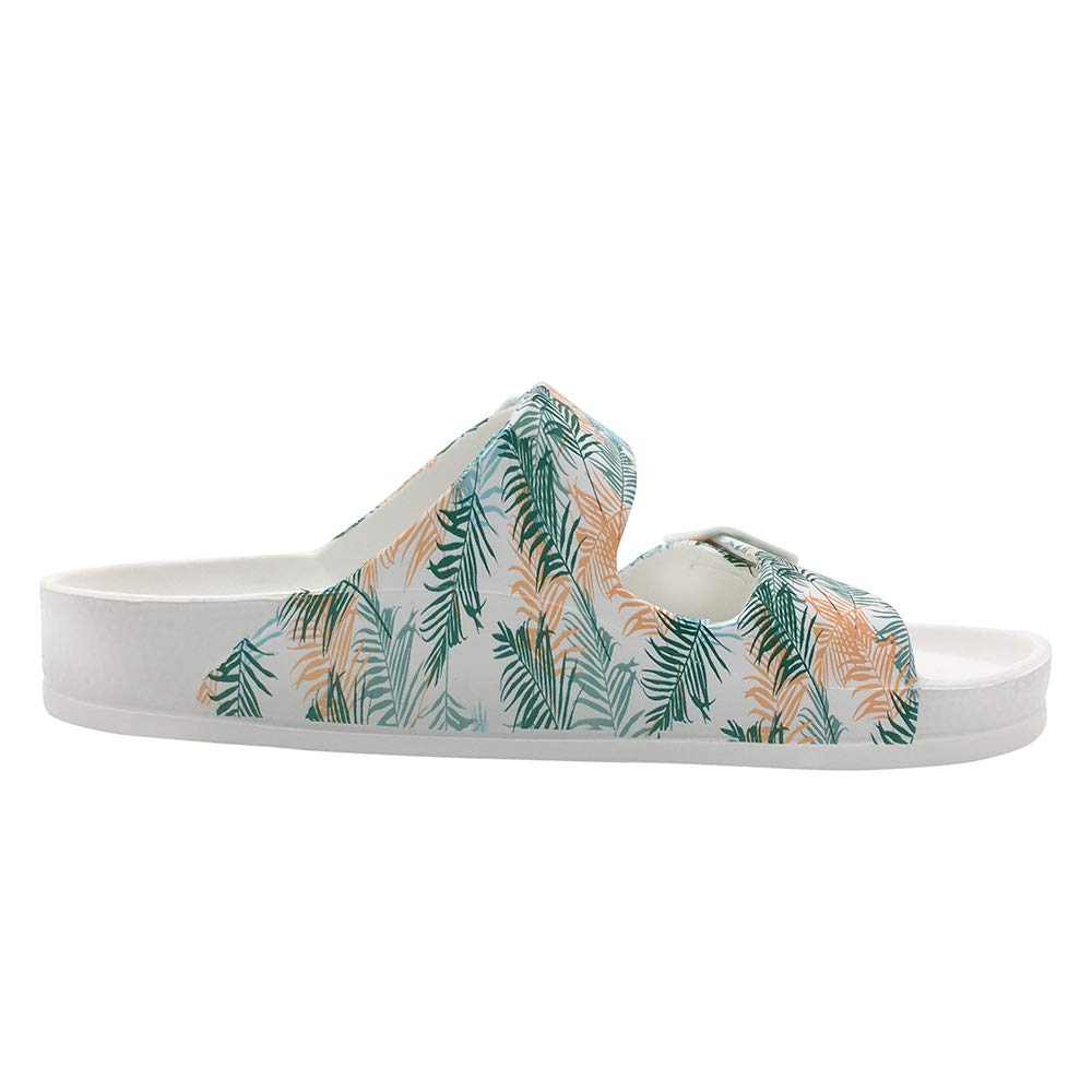 SIZE: 38 - FUNKYMONKEY Women's Comfort Slides Double Buckle Adjustable EVA Flat Sandals