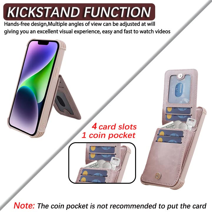 VANAVAGY Compatible for iPhone 13/14 Wallet Case for Women and Men, Salmon Pink