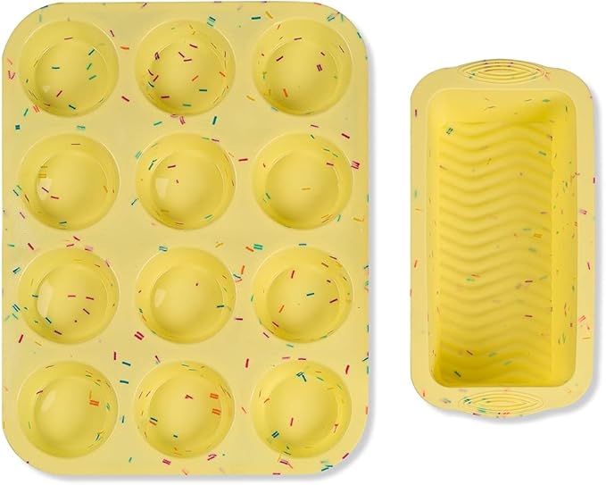 Insiya Set of 2 Silicone Baking Molds Includes 12 Holes Silicone Mold and Rectangular Mold For Baking Cakes