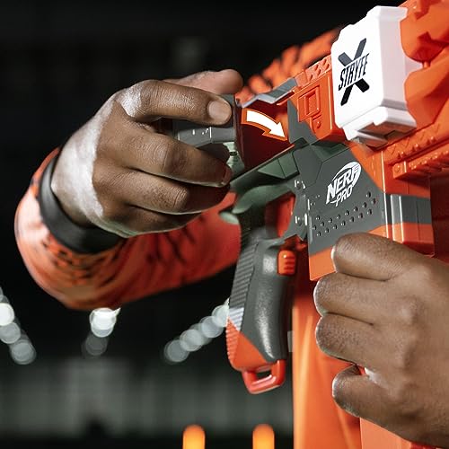 NERF Pro Stryfe X Dart Semi-Auto Blaster, Rechargeable LiPo Battery, 30 AccuStrike Half-Length Darts, 15-Dart Magazine, 150 FPS, Eyewear, 14+ (Amazon Exclusive)