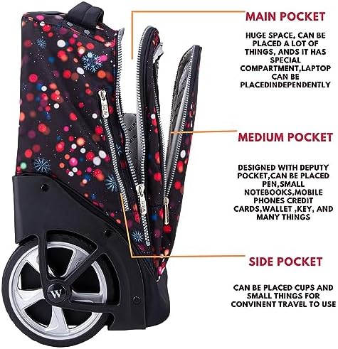WIRES Trolley School Bag 3 PCS set All in One 2 BIG WHEEL Rolling Bag Incloude Pencil case and Lunch bag, Laptop Compartment, Anti theft Zipper (W24345)