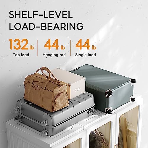 ANTBOX Portable Wardrobe Closet Storage Organizer for Clothes,Transparent Door Panels,Suitable for Living Room, Bedroom,Plastic Wardrobe with Magnetic Door and Easy Assembly (3 Hanging Rod)